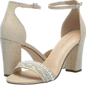 Madden Girl Bella Block Heel Sandals Size 7 Ivory Pearl Wedding Boho NEW